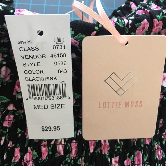 NWT! PacSun, Lottie Moss, Black Top with Pink Rose Floral Print - Picture 6 of 9